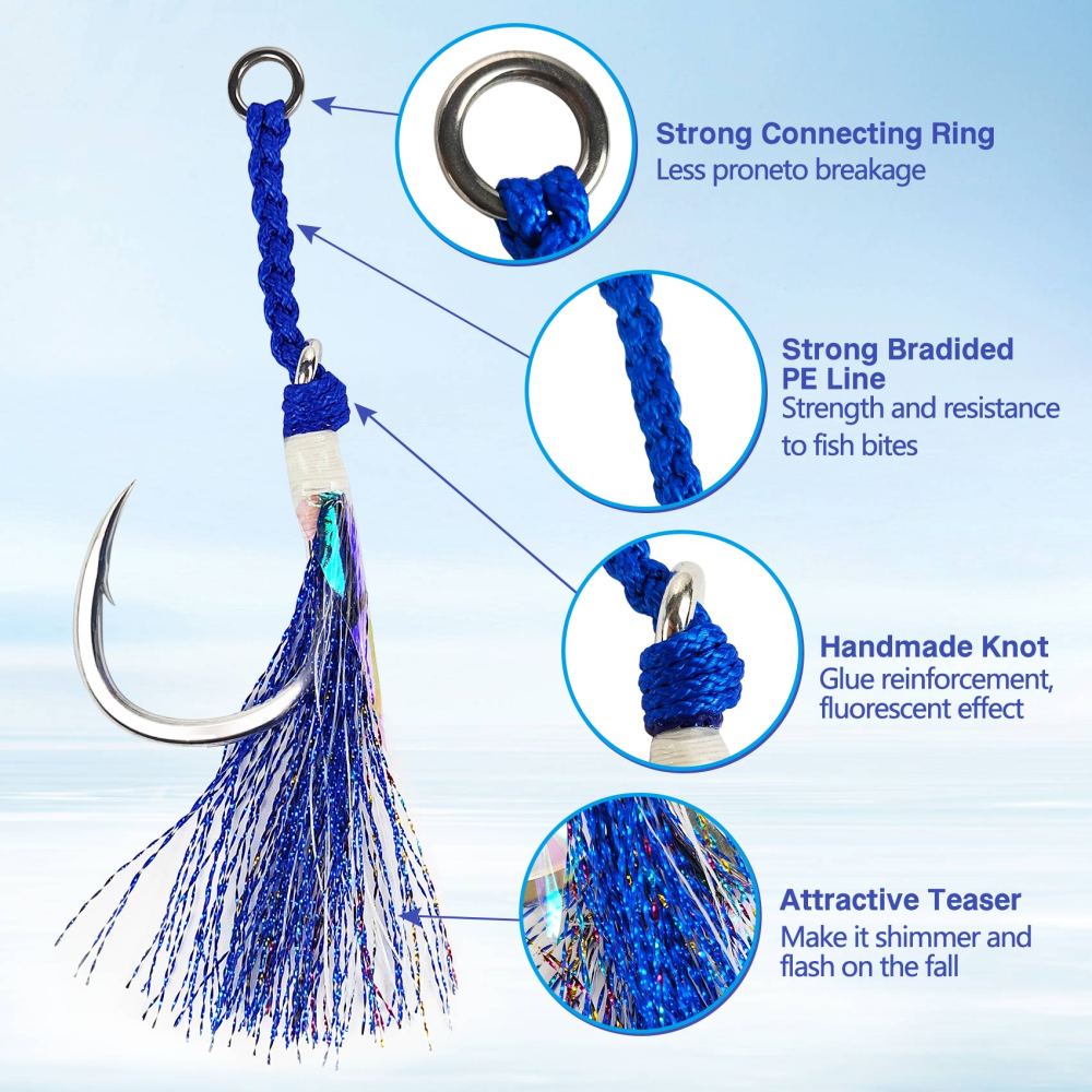 Heavy Duty Assist Hooks, Glow, High Strength BKK Double/Single Assist Replacement Fishing Hooks for Slow Fast Fall Jigging Lures, Also Have Steel Wire Style