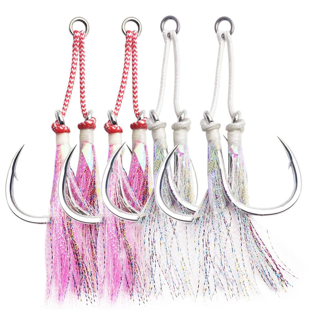 Heavy Duty Assist Hooks, Glow, High Strength BKK Double/Single Assist Replacement Fishing Hooks for Slow Fast Fall Jigging Lures, Also Have Steel Wire Style