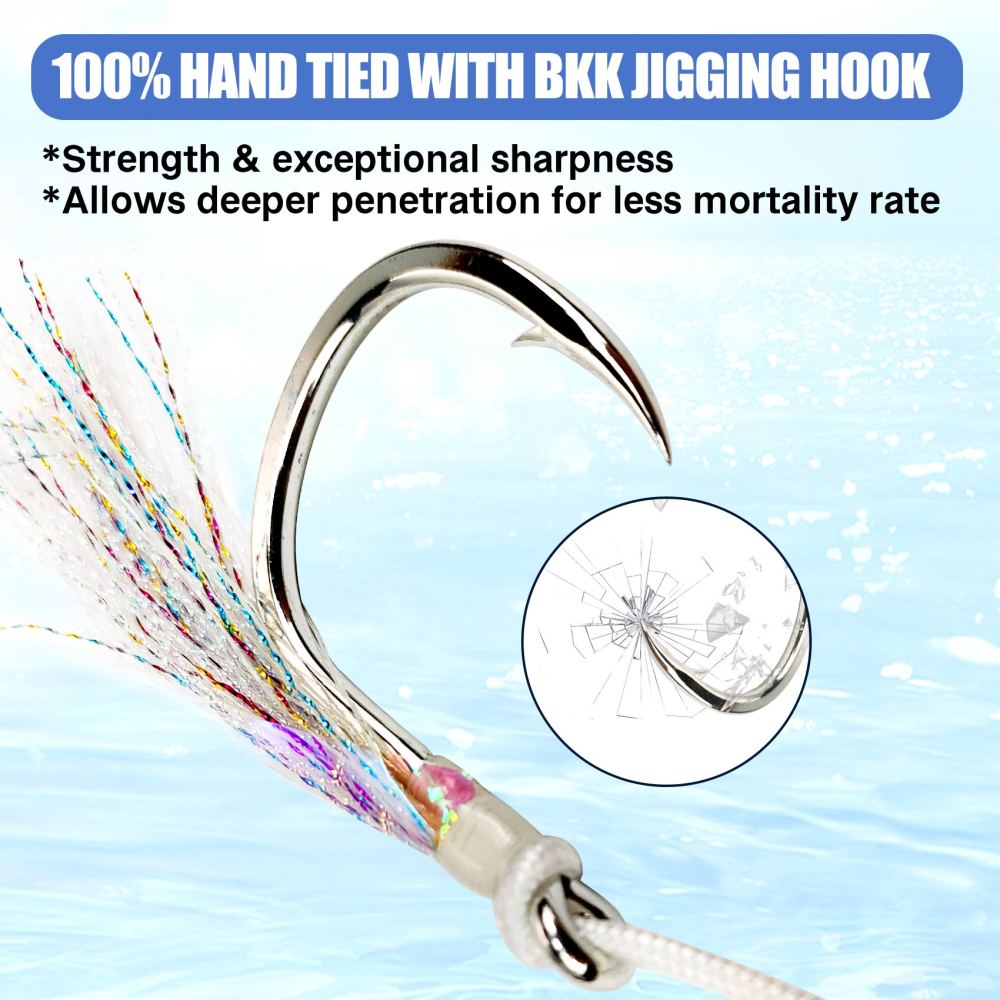 Heavy Duty Assist Hooks, Glow, High Strength BKK Double/Single Assist Replacement Fishing Hooks for Slow Fast Fall Jigging Lures, Also Have Steel Wire Style