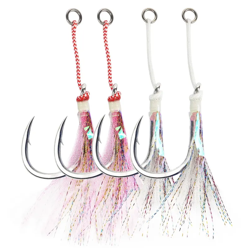 Heavy Duty Assist Hooks, Glow, High Strength BKK Double/Single Assist Replacement Fishing Hooks for Slow Fast Fall Jigging Lures, Also Have Steel Wire Style