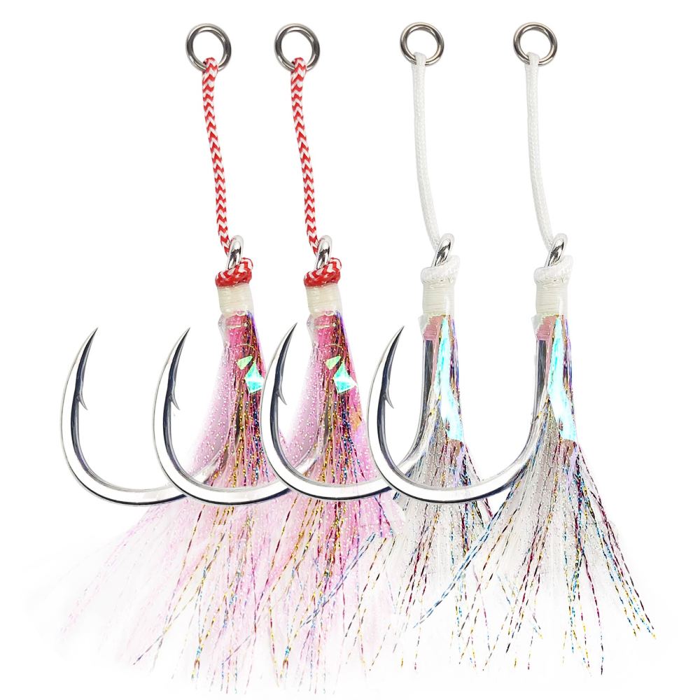 Heavy Duty Assist Hooks, Glow, High Strength BKK Double/Single Assist Replacement Fishing Hooks for Slow Fast Fall Jigging Lures, Also Have Steel Wire Style
