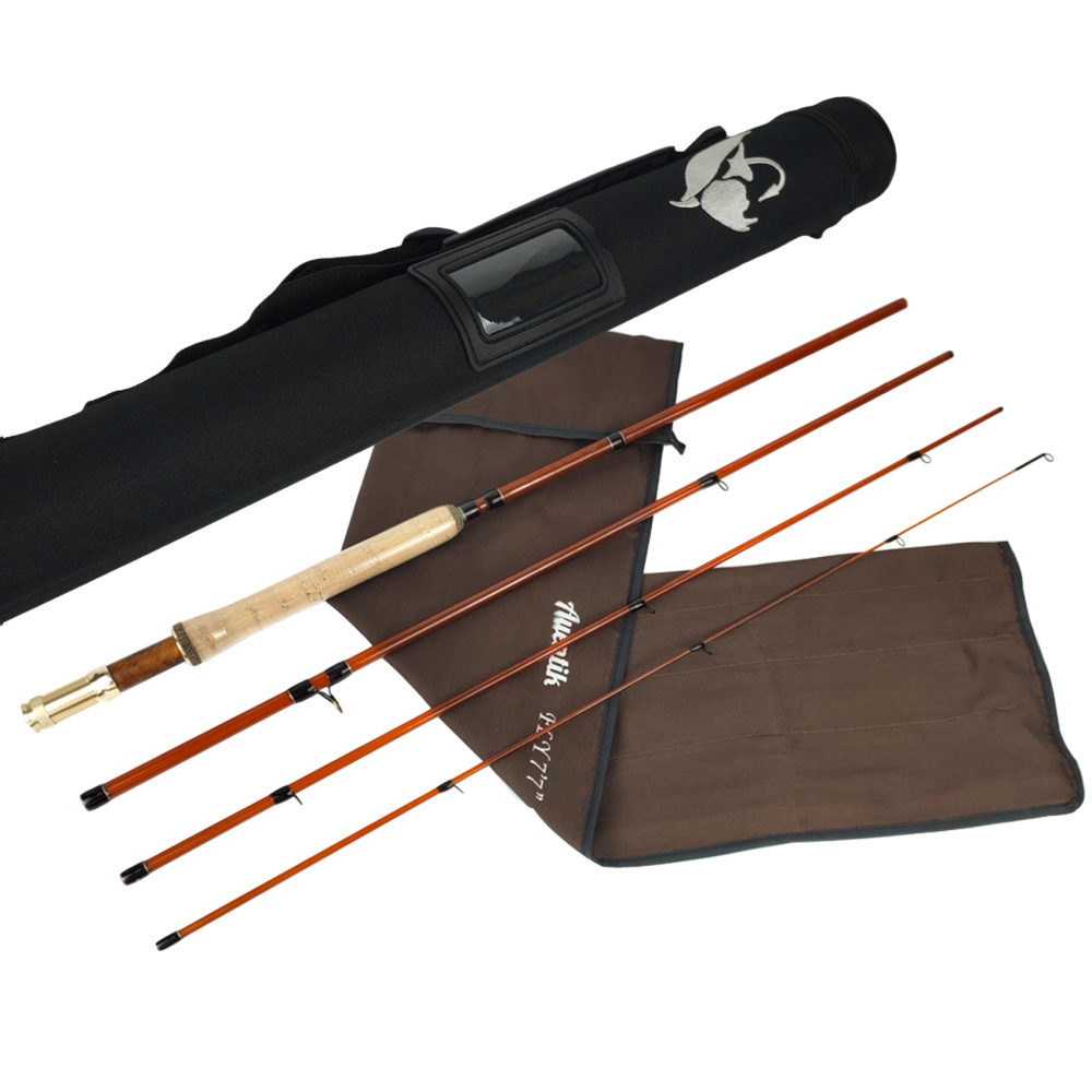 Aventik S-Glass Fly Fishing Rod, 6-8ft 1/2/3/4/5/8wt Ultra Light Classic Medium Fast Action Super Fiberglass Fly Rods in Red,Orange,Brown,Yellow,Green with Carrying Case