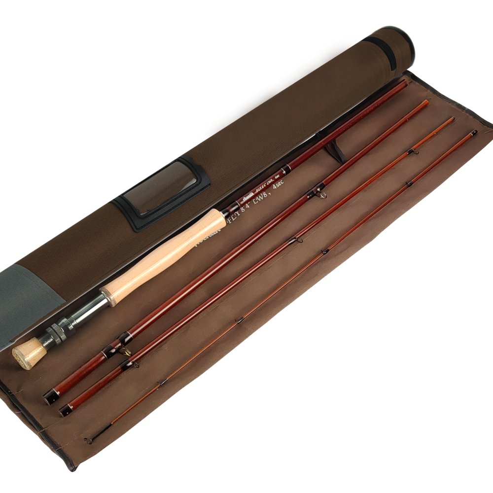 Aventik S-Glass Fly Fishing Rod, 8'4'' LW8 Ultra Light Classic Medium Fast Action Super Fiberglass Fly Rods in Red,Blue,Brown with Carrying Case