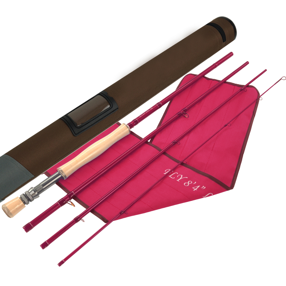 Aventik S-Glass Fly Fishing Rod, 8'4'' LW8 Ultra Light Classic Medium Fast Action Super Fiberglass Fly Rods in Red,Blue,Brown with Carrying Case