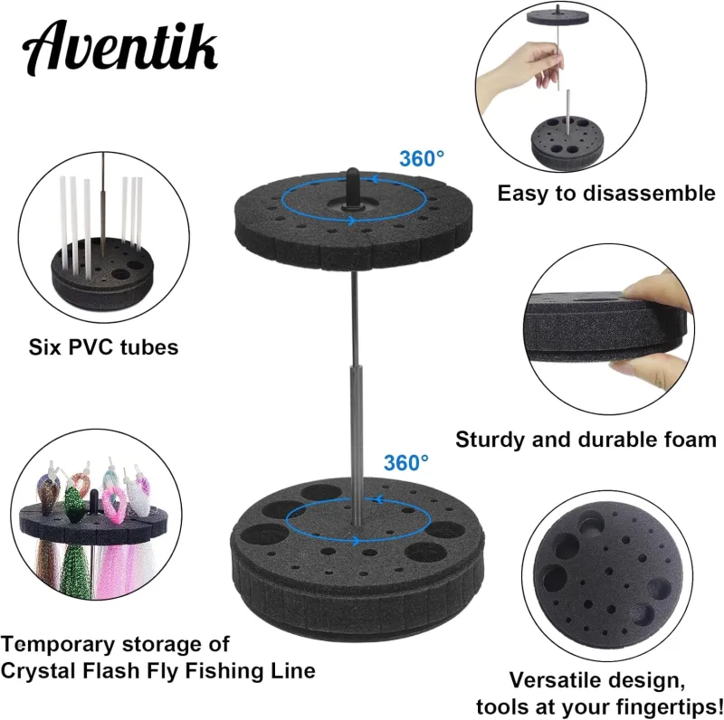 Aventik Rotary Fly Tying Tool Caddy 360° Adjustable and Removable Rotary Tool Stand for Holding Fly Tying Tools and Materials
