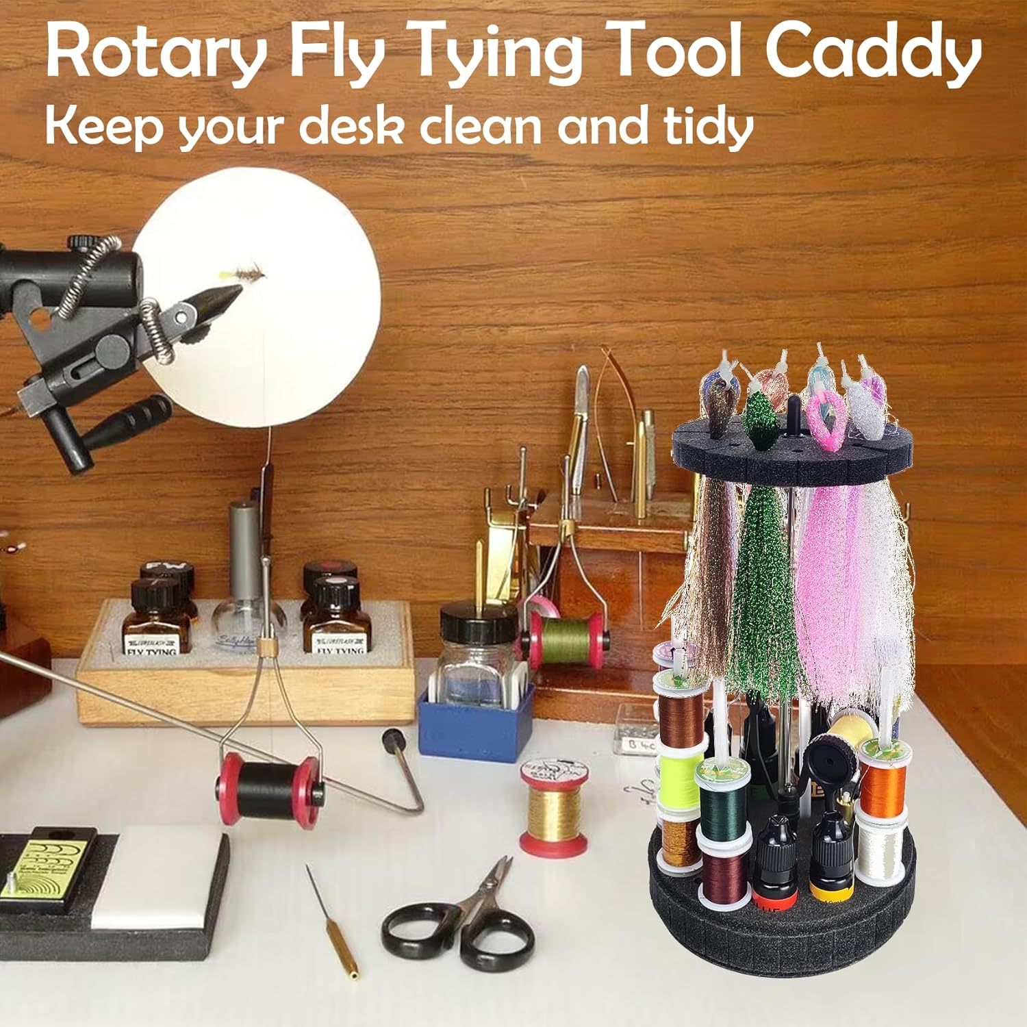 Aventik Rotary Fly Tying Tool Caddy 360° Adjustable and Removable Rotary Tool Stand for Holding Fly Tying Tools and Materials