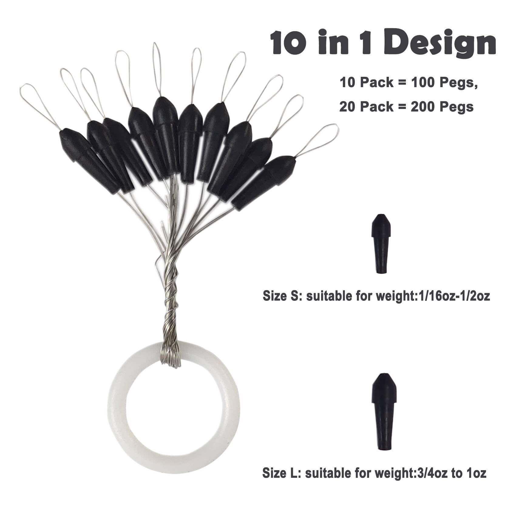 Weight Pegs for Tungsten or Lead Worm/Flipping Weights, Make Weights Stay in Place When Skipping, Punching and Casting Your rigs, Comes in S or L (10 Pack = 100 Pegs)