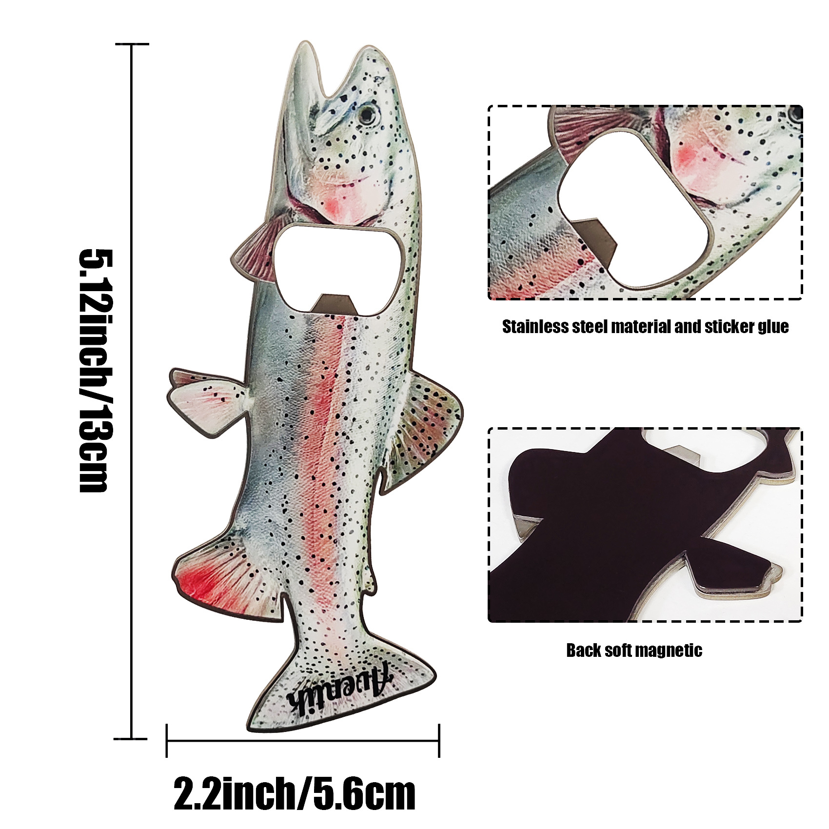 Aventik 2 in 1 Stainless Steel Bottle Opener, Rainbow Trout custom Bottle Beer Can Opener