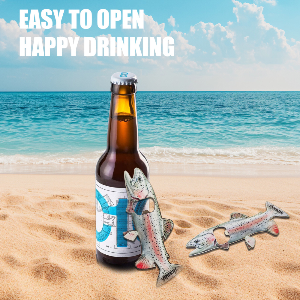 Aventik 2 in 1 Stainless Steel Bottle Opener, Rainbow Trout custom Bottle Beer Can Opener