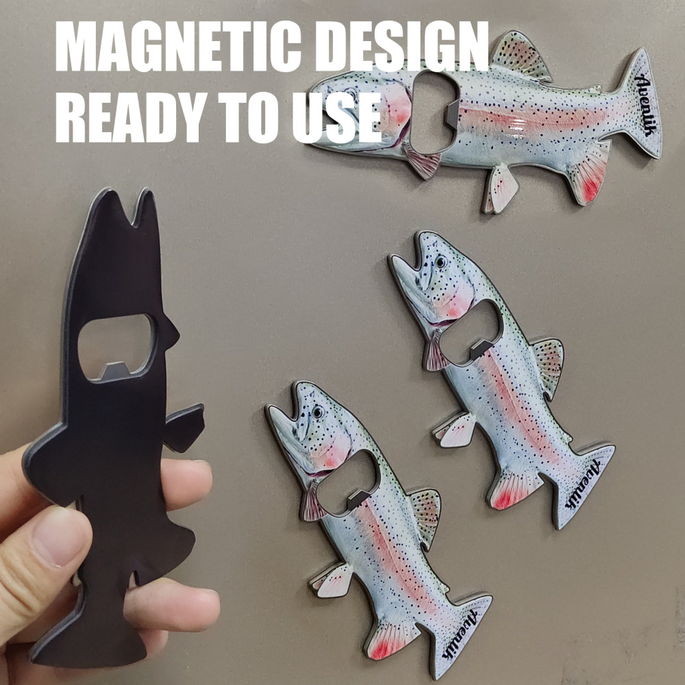 Aventik 2 in 1 Stainless Steel Bottle Opener, Rainbow Trout custom Bottle Beer Can Opener