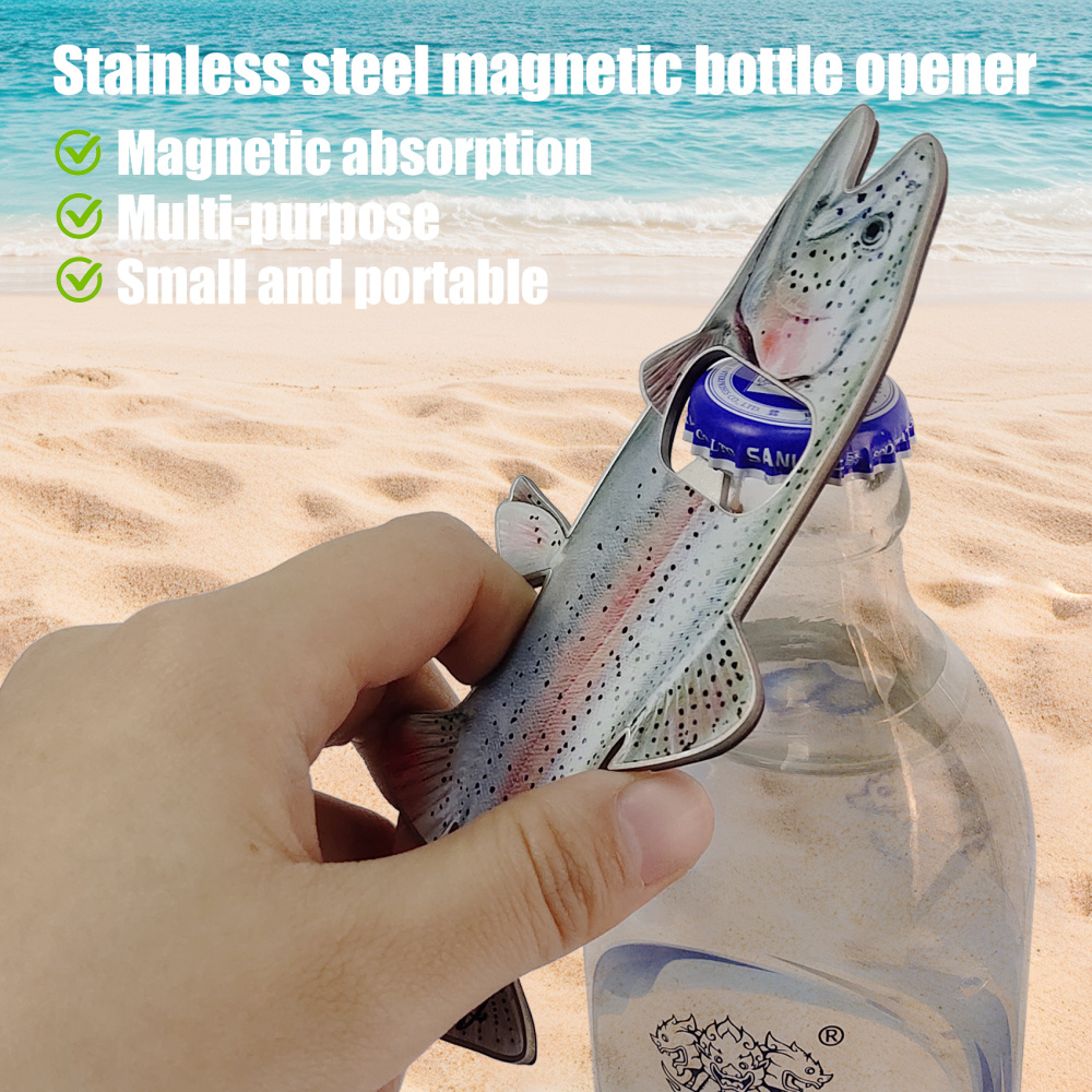 Aventik 2 in 1 Stainless Steel Bottle Opener, Rainbow Trout custom Bottle Beer Can Opener