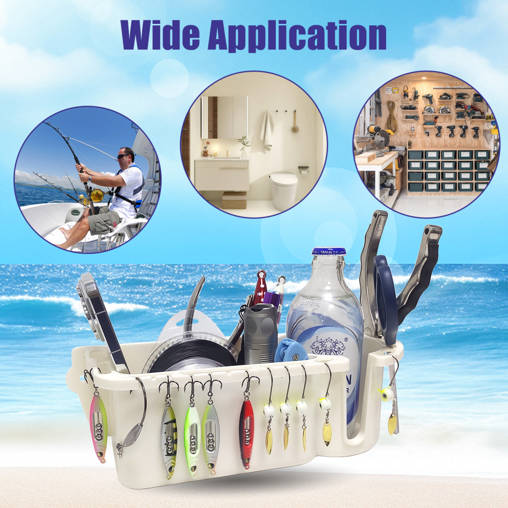 Boat Caddy Organizer, Multifunctional Boat Storage Organizer with Drainage, Drill or T-Bolt 2 Ways Installation for Marine, Kayak, Jon Boat, Bass Boat, Fishing Tool Holder