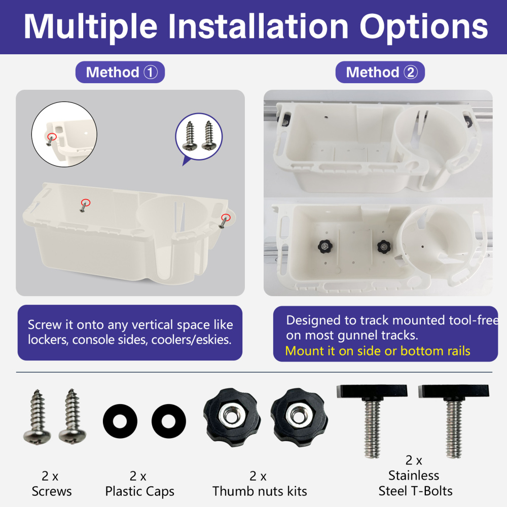 Boat Caddy Organizer, Multifunctional Boat Storage Organizer with Drainage, Drill or T-Bolt 2 Ways Installation for Marine, Kayak, Jon Boat, Bass Boat, Fishing Tool Holder