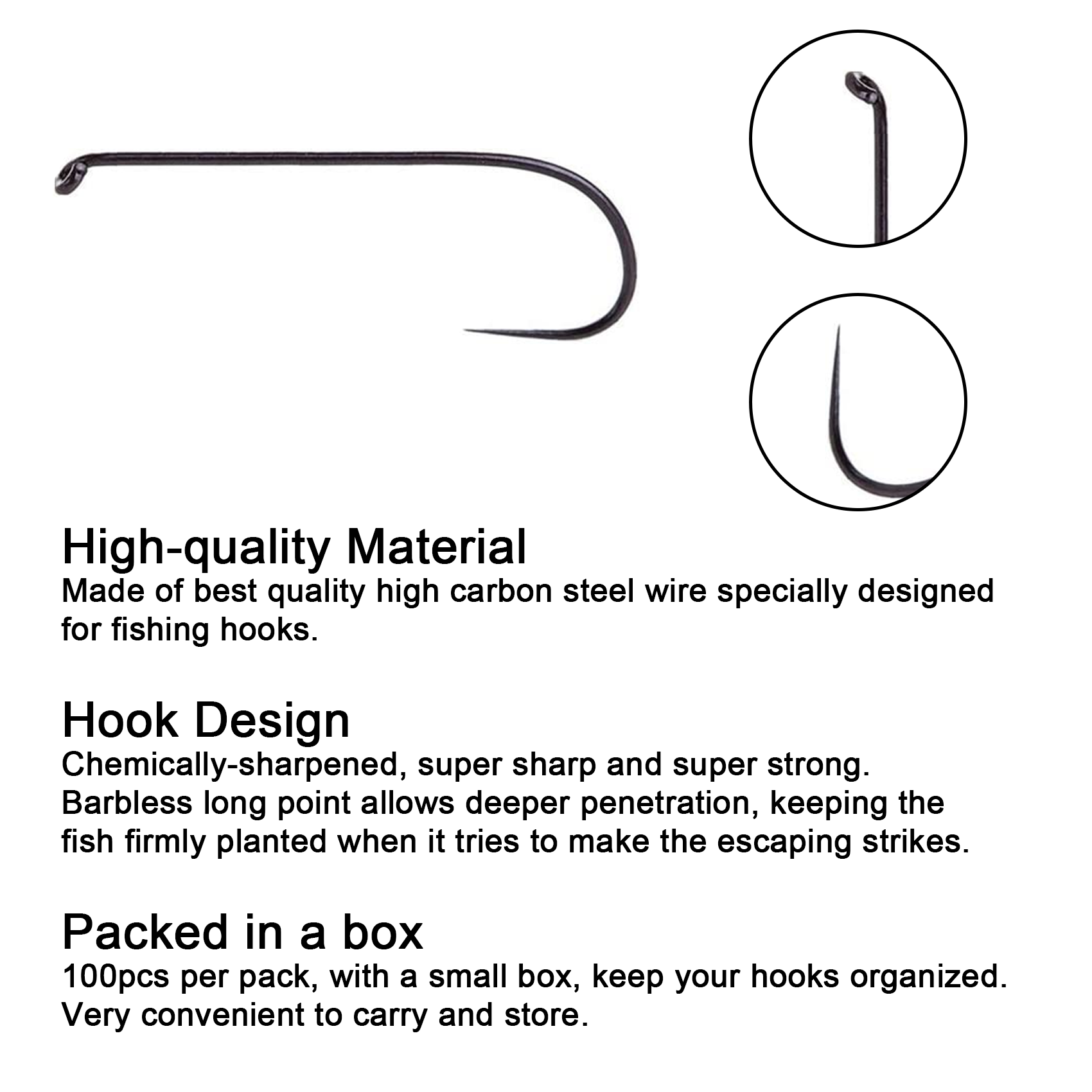 Fly Fishing Hooks 100pc Pack Barbless Catch & Release Dry Wet Nymph Shrimp&Pupa, Streamer, Caddis, Jig, Scud Flies Fishing Hooks