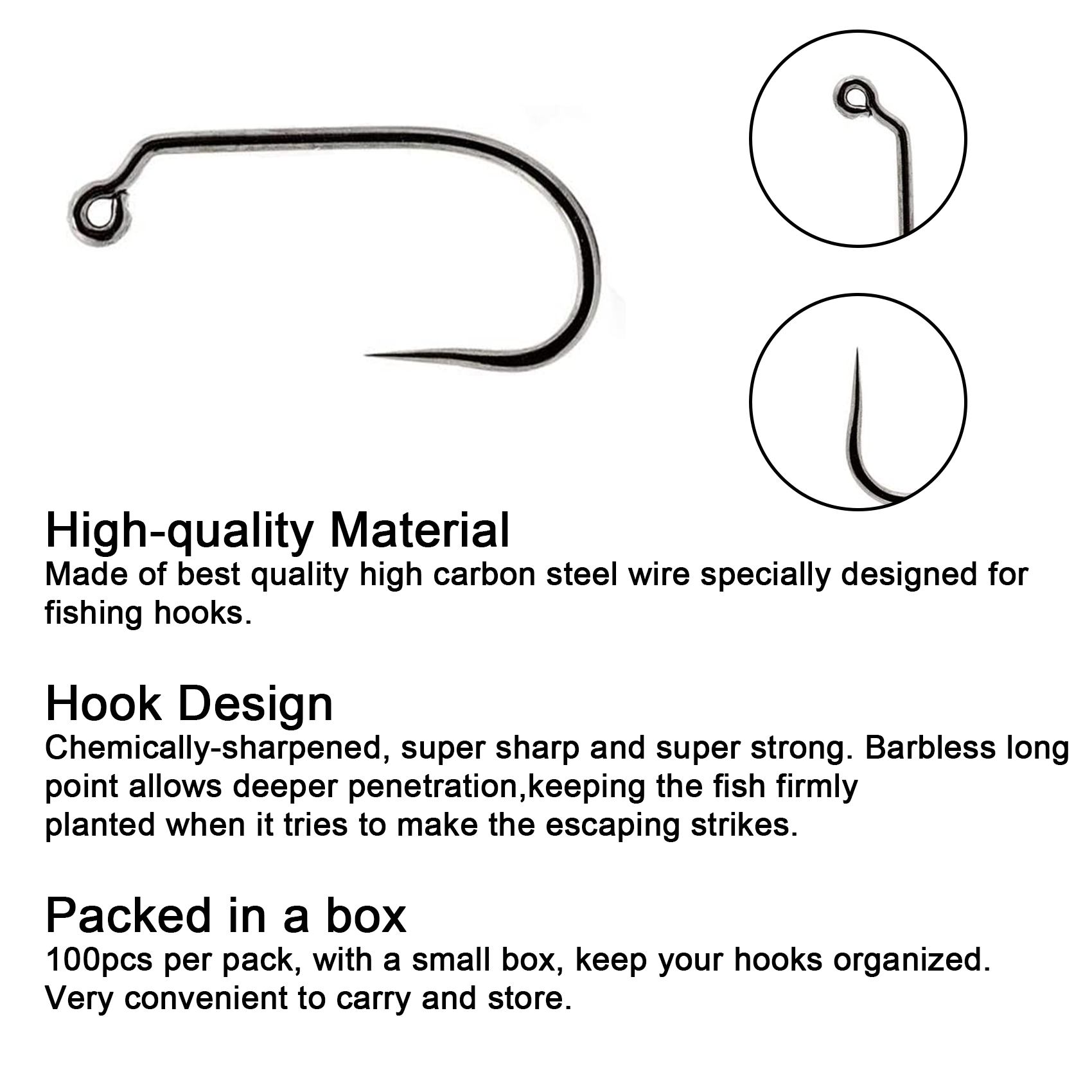 Fly Fishing Hooks 100pc Pack Barbless Catch & Release Dry Wet Nymph Shrimp&Pupa, Streamer, Caddis, Jig, Scud Flies Fishing Hooks
