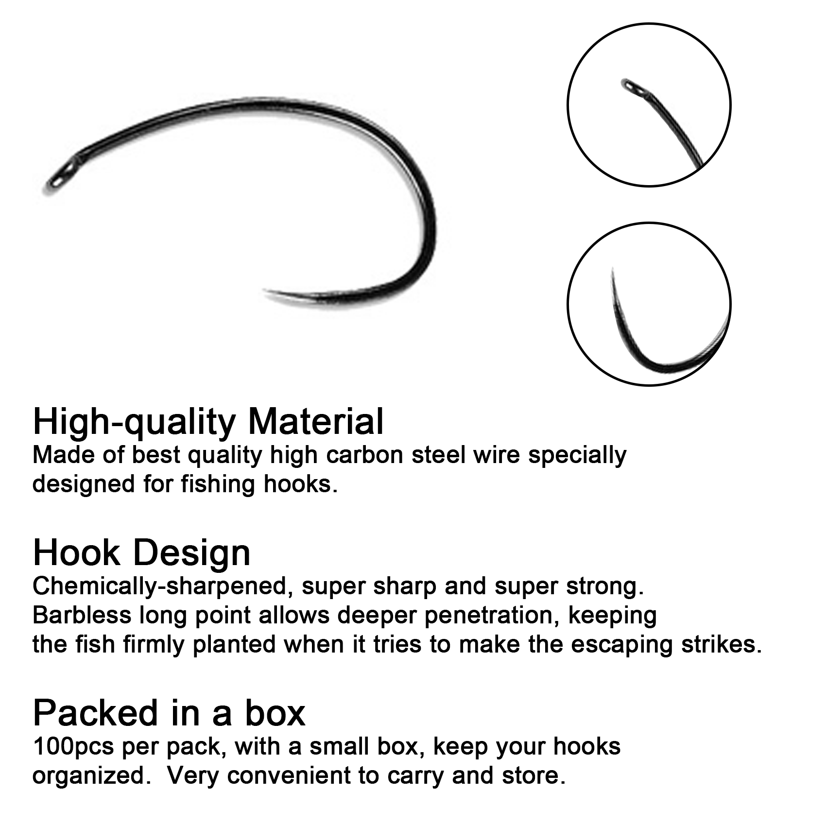Fly Fishing Hooks 100pc Pack Barbless Catch & Release Dry Wet Nymph Shrimp&Pupa, Streamer, Caddis, Jig, Scud Flies Fishing Hooks