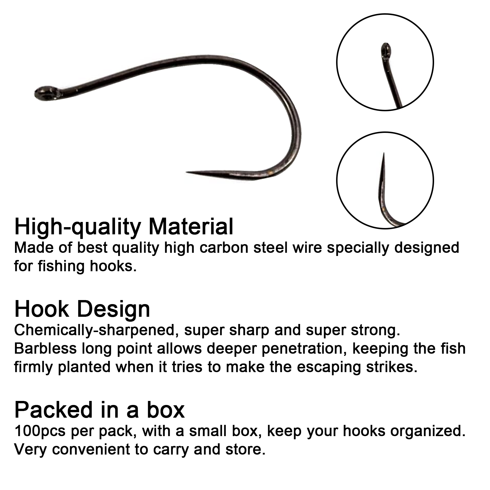 Fly Fishing Hooks 100pc Pack Barbless Catch & Release Dry Wet Nymph Shrimp&Pupa, Streamer, Caddis, Jig, Scud Flies Fishing Hooks