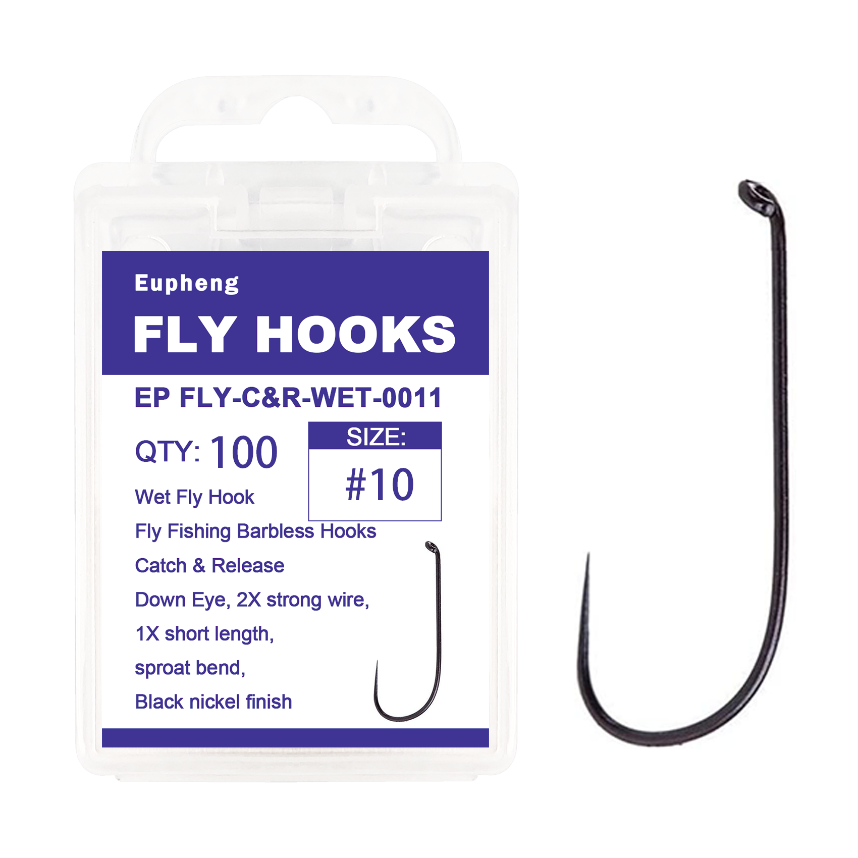 Fly Fishing Hooks 100pc Pack Barbless Catch & Release Dry Wet Nymph Shrimp&Pupa, Streamer, Caddis, Jig, Scud Flies Fishing Hooks