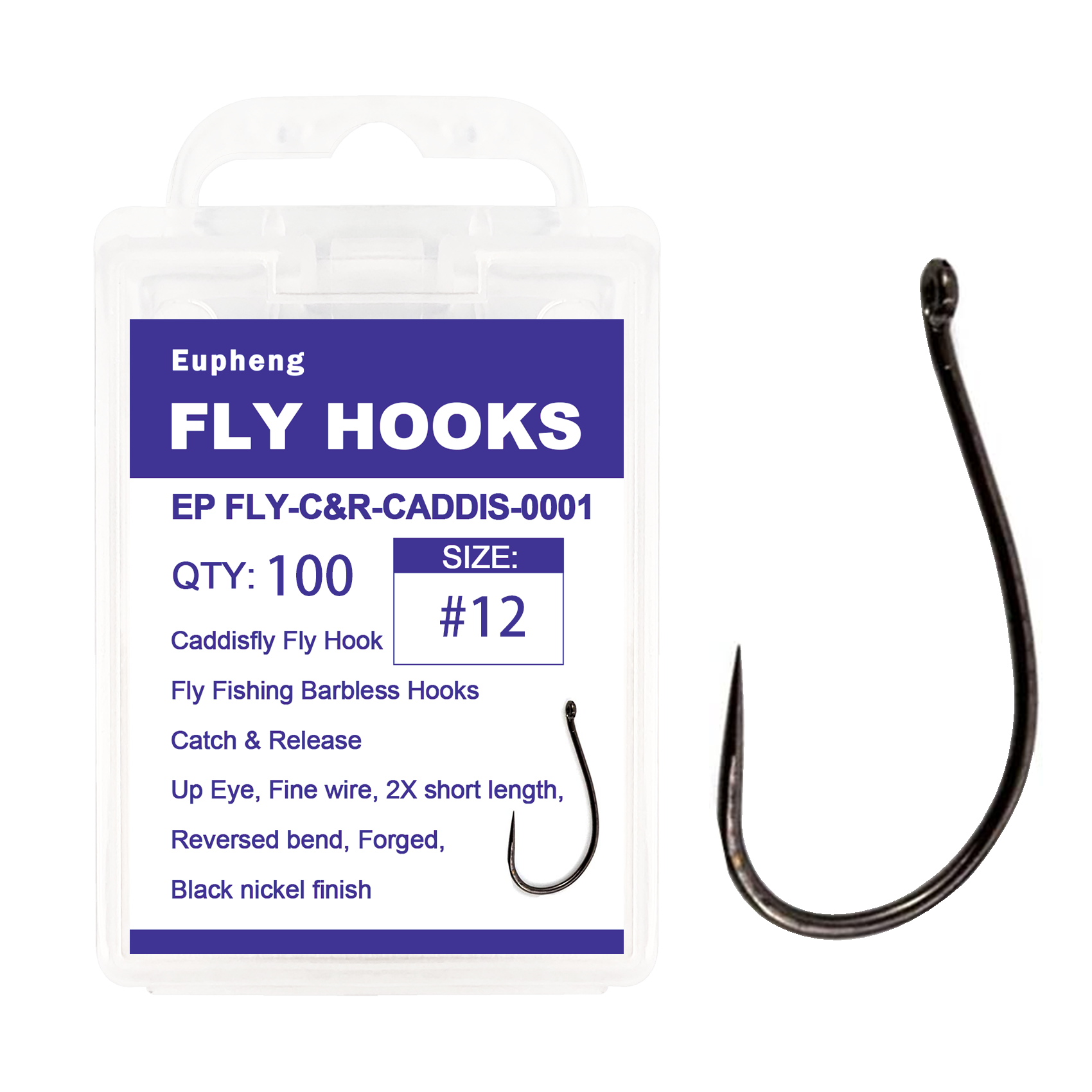 Fly Fishing Hooks 100pc Pack Barbless Catch & Release Dry Wet Nymph Shrimp&Pupa, Streamer, Caddis, Jig, Scud Flies Fishing Hooks
