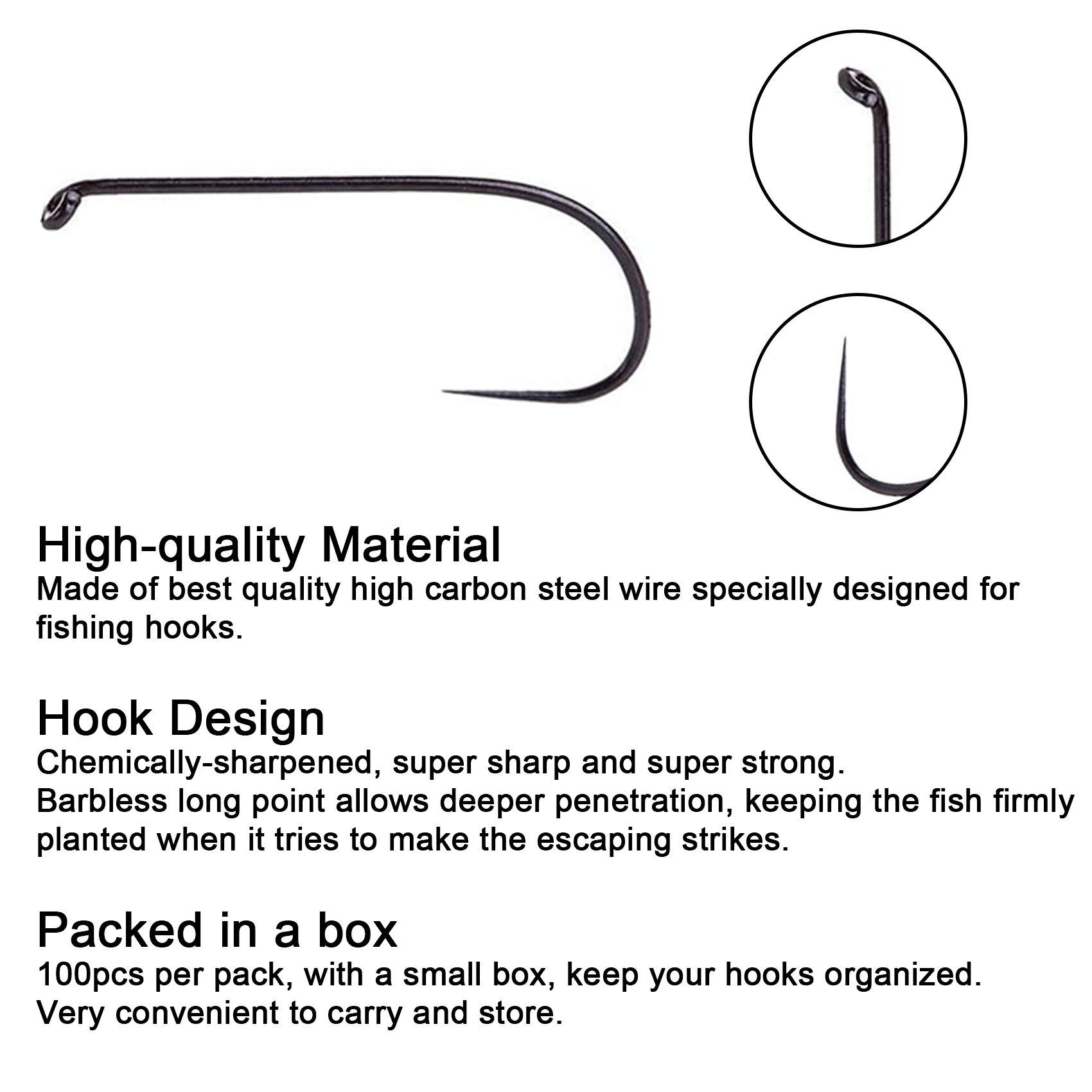 Fly Fishing Hooks 100pc Pack Barbless Catch & Release Dry Wet Nymph Shrimp&Pupa, Streamer, Caddis, Jig, Scud Flies Fishing Hooks
