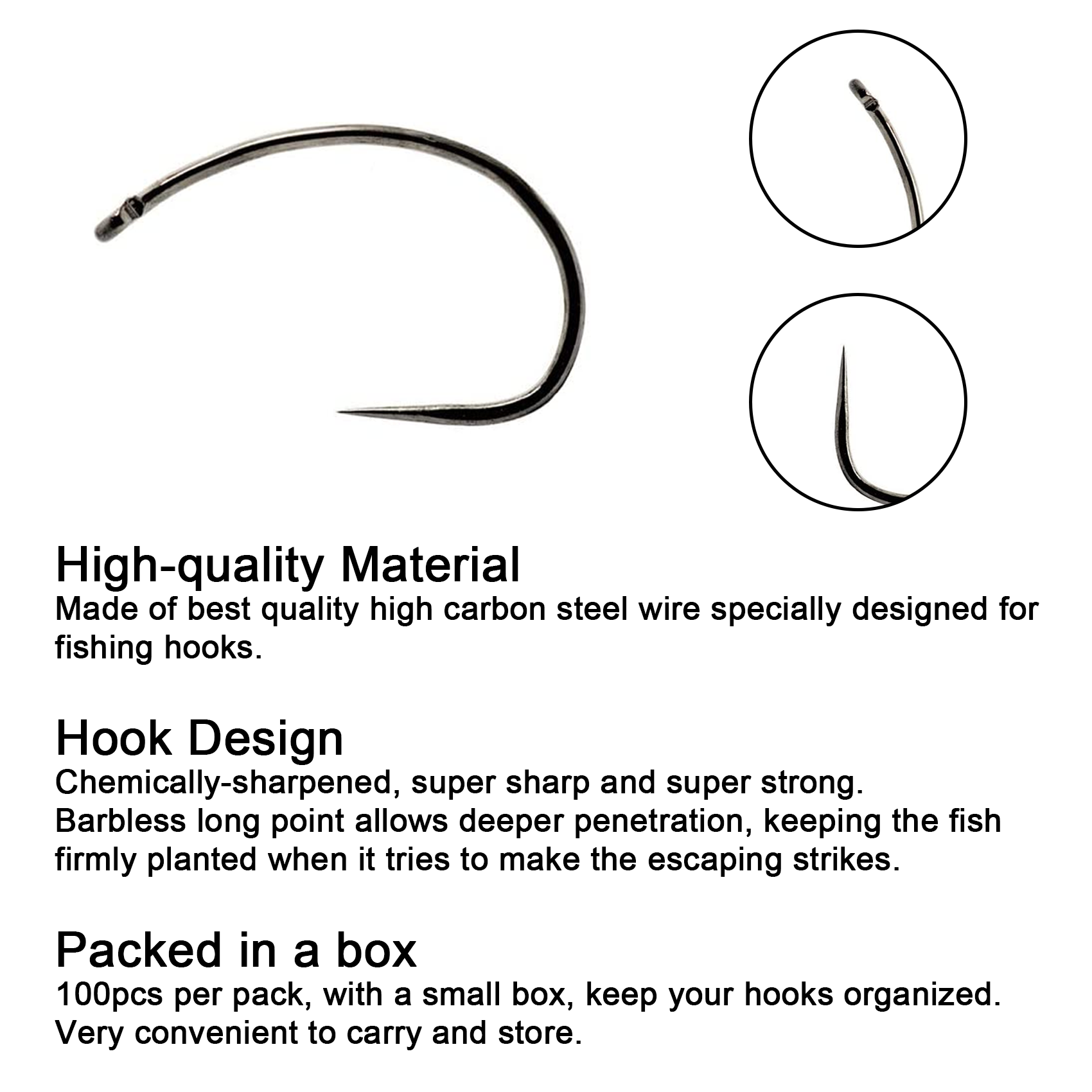 Fly Fishing Hooks 100pc Pack Barbless Catch & Release Dry Wet Nymph Shrimp&Pupa, Streamer, Caddis, Jig, Scud Flies Fishing Hooks
