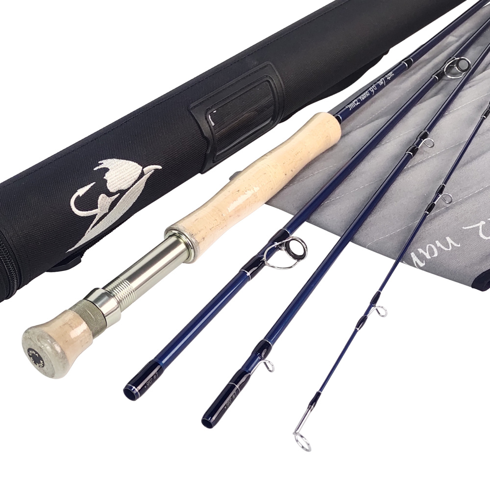 Aventik IM12 Nano Saltwater Fly Fishing Rod 9ft 4 Piece Fly Rod with Carrying Case for Saltwater Travel Fly Fishing Rod for Walleye Bass Carp Trout - Tip Fast Action in 7/8/9/10/11/12 Weight