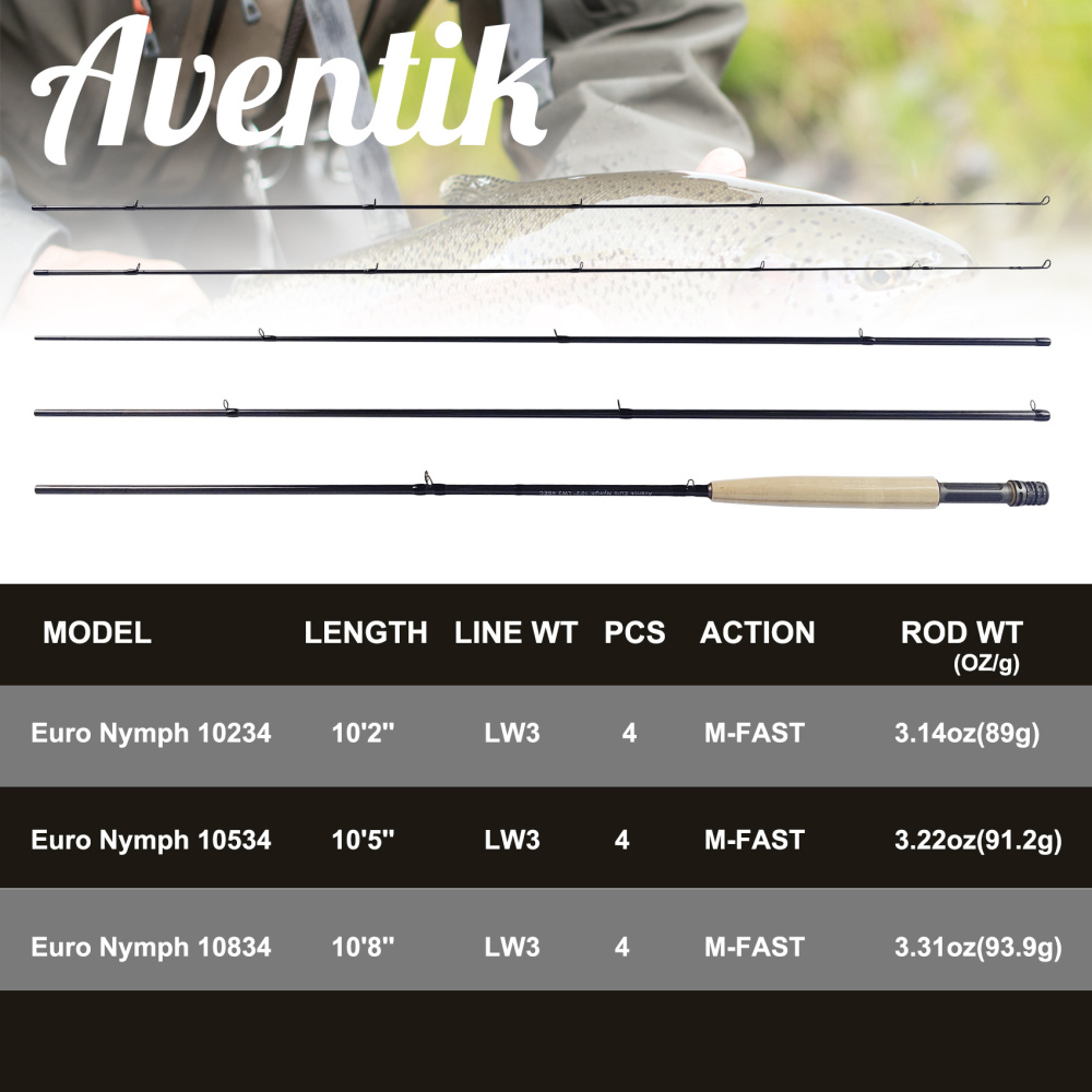 Aventik Nano IM12 3wt Euro Nymph Special IM12 3wt 10'2'', 10'5'', 10'8'' 4SEC Medium Fast Action Super Light Nymph Cast Rod