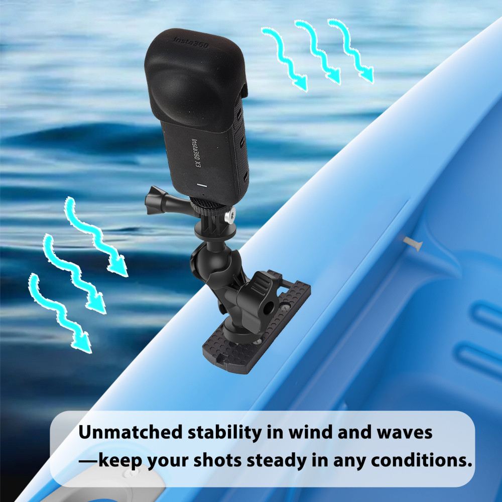 Universal Kayak Action Camera Mount 360 Degree Adjustable Kayak Rail Track Camera Holder Compatible with GoPro Three-prong Mounts