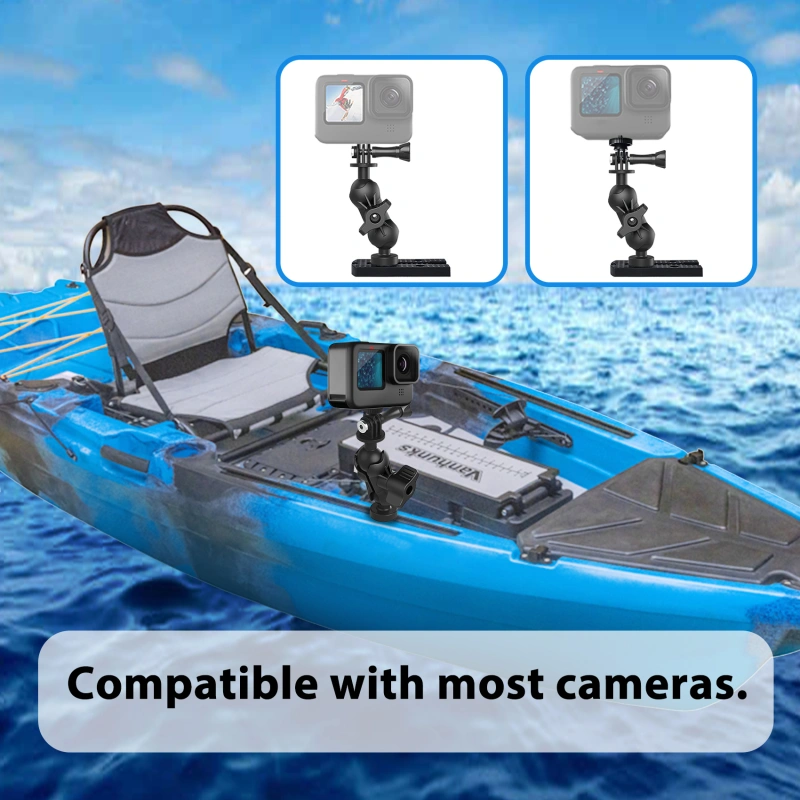 Universal Kayak Action Camera Mount 360 Degree Adjustable Kayak Rail Track Camera Holder Compatible with GoPro Three-prong Mounts