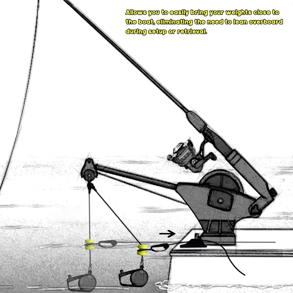 Durable Downrigger Weight Retriever Kit - 98-Inch Cord with Snap, Cleat & Fairlead for Safe and Easy Weight Management - Ideal for Trolling and Deep-Sea Fishing