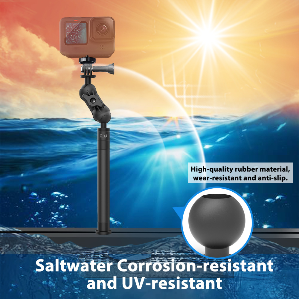 29" Adjustable Kayak Camera Mount with Infinitely Extendable Stand, Kayak Sports Camera Mounting Compatible with GoPro and 1/4" Threaded Cameras