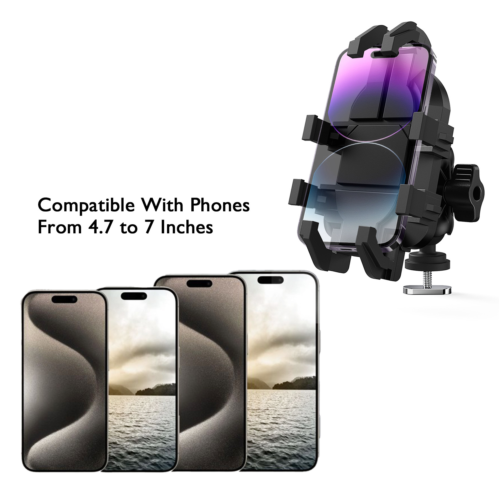 Kayak Phone Holder Mount with 8-Claw Anti-Slip Fixing, 360° Adjustable Kayak Phone Holder Compatible with 4.7-7 Inch Phones Kayak Rail Accessories