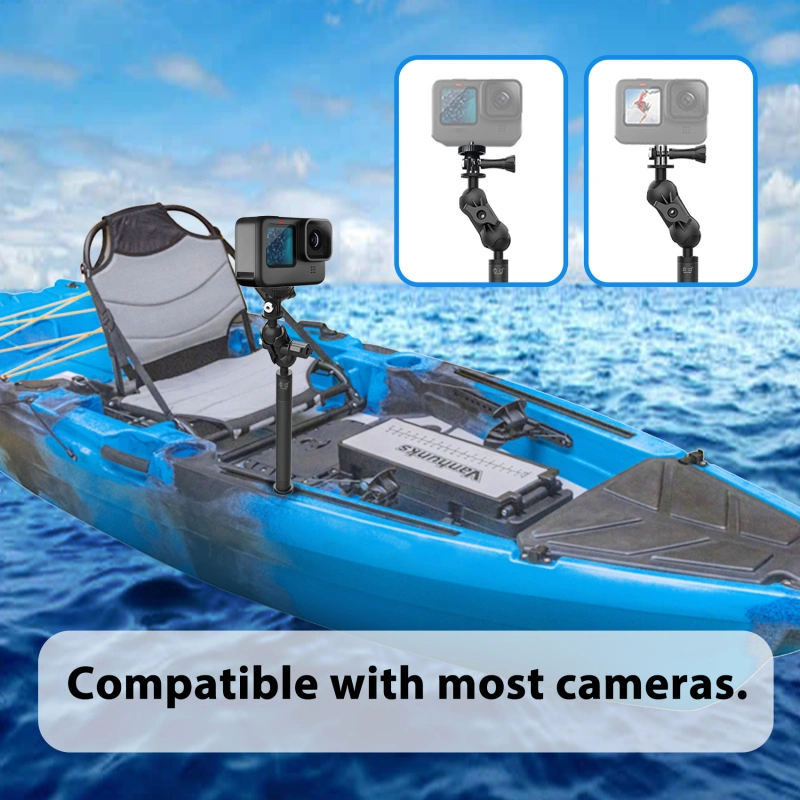 29" Adjustable Kayak Camera Mount with Infinitely Extendable Stand, Kayak Sports Camera Mounting Compatible with GoPro and 1/4" Threaded Cameras