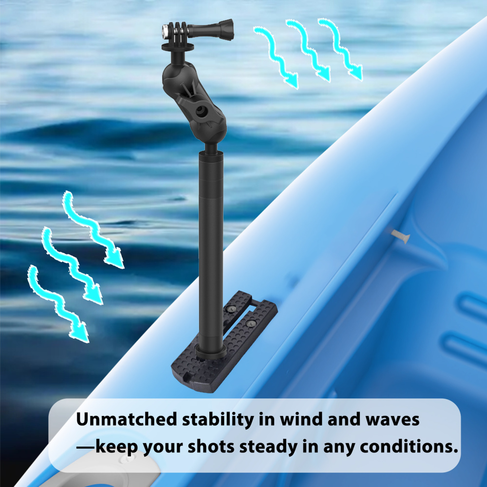 29" Adjustable Kayak Camera Mount with Infinitely Extendable Stand, Kayak Sports Camera Mounting Compatible with GoPro and 1/4" Threaded Cameras