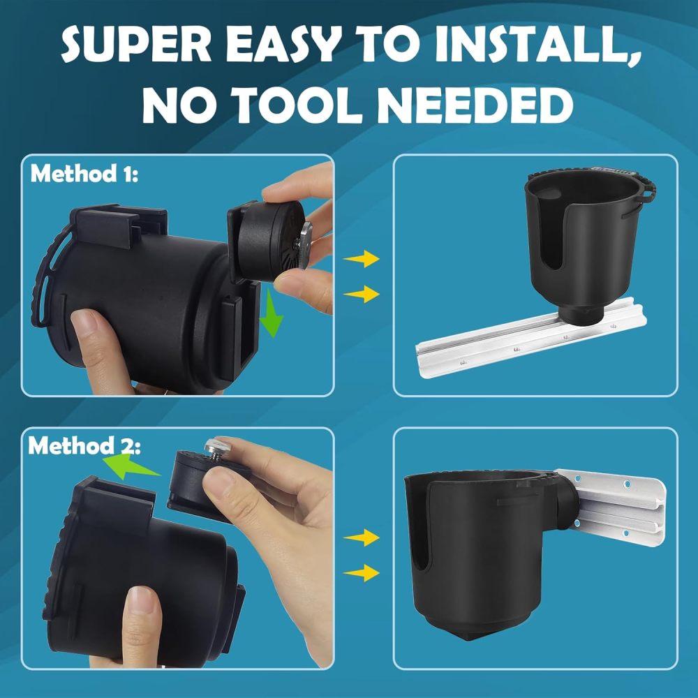 Multi-Functional Kayak Cup Holder with Tool Storage Box, Track Mount Non-Slip Design, Durable Lure Holding Tool Storage Boat Cup Holder Gear Organizer for Kayaking and Fishing