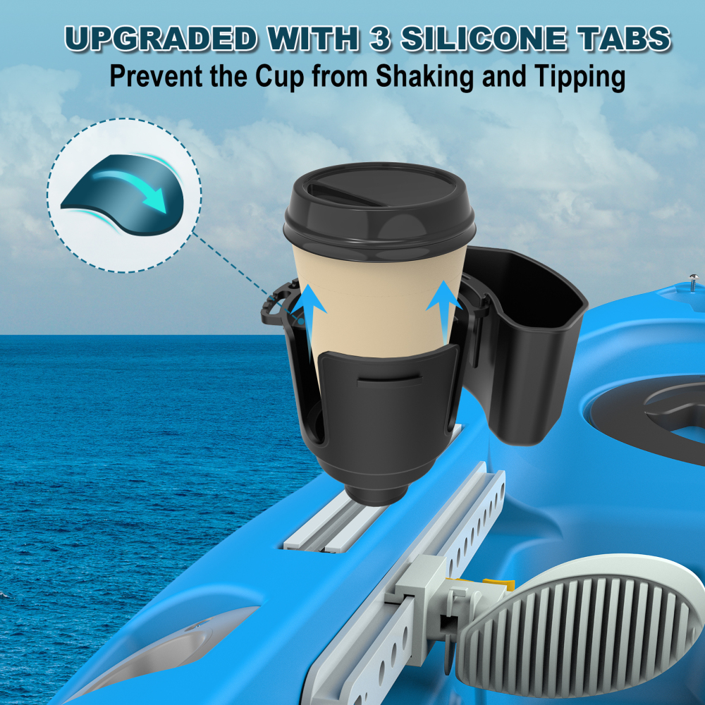 Multi-Functional Kayak Cup Holder with Tool Storage Box, Track Mount Non-Slip Design, Durable Lure Holding Tool Storage Boat Cup Holder Gear Organizer for Kayaking and Fishing