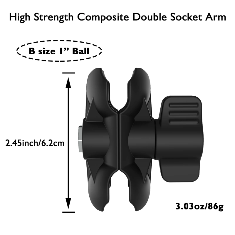 1'' Ball Adapter Double Socket Arm High Strength Composite Short Arm Compatible with RAM Mounts B Size 1'' Ball Components & Bike Motorcycle Phone Mount Holder