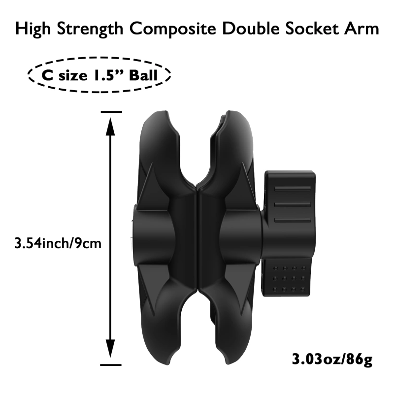 High Strength Double Socket Short (3.54") Arm for 1.5 Inches/C Size Ball Accessories, Powerful Clamp, Compatible with RAM Mount, iBolt and More