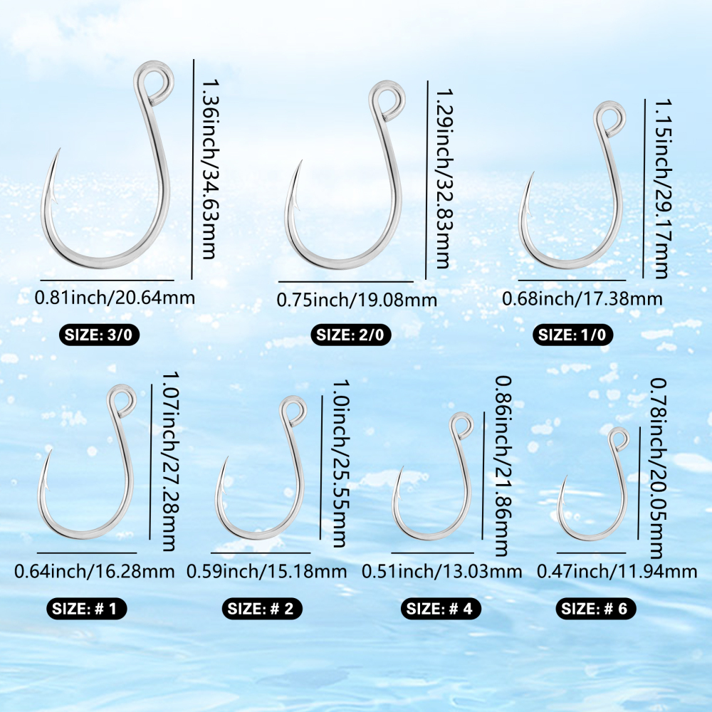 Eupheng Inline Single Replacement Hooks for Lures, Baits and Plugs, High Carbon Steel – Ideal for Saltwater and Freshwater Fishing in Various Sizes 6-3/0