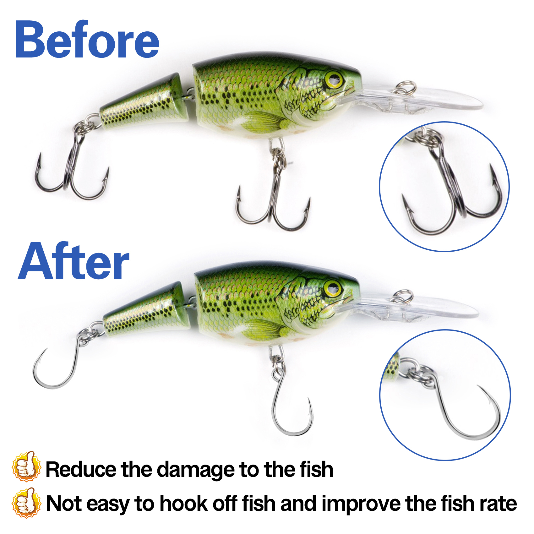Eupheng Inline Single Replacement Hooks for Lures, Baits and Plugs, High Carbon Steel – Ideal for Saltwater and Freshwater Fishing in Various Sizes 6-3/0