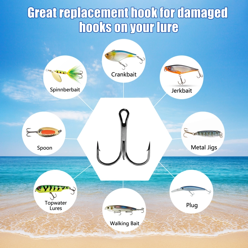 Eupheng Treble Hooks for Saltwater Freshwater High Carbon Steel Hooks Strong Sharp Round Bend Triple Hook for Catfish Trout Hard Baits Lures Fishing Size 1/0 to 12