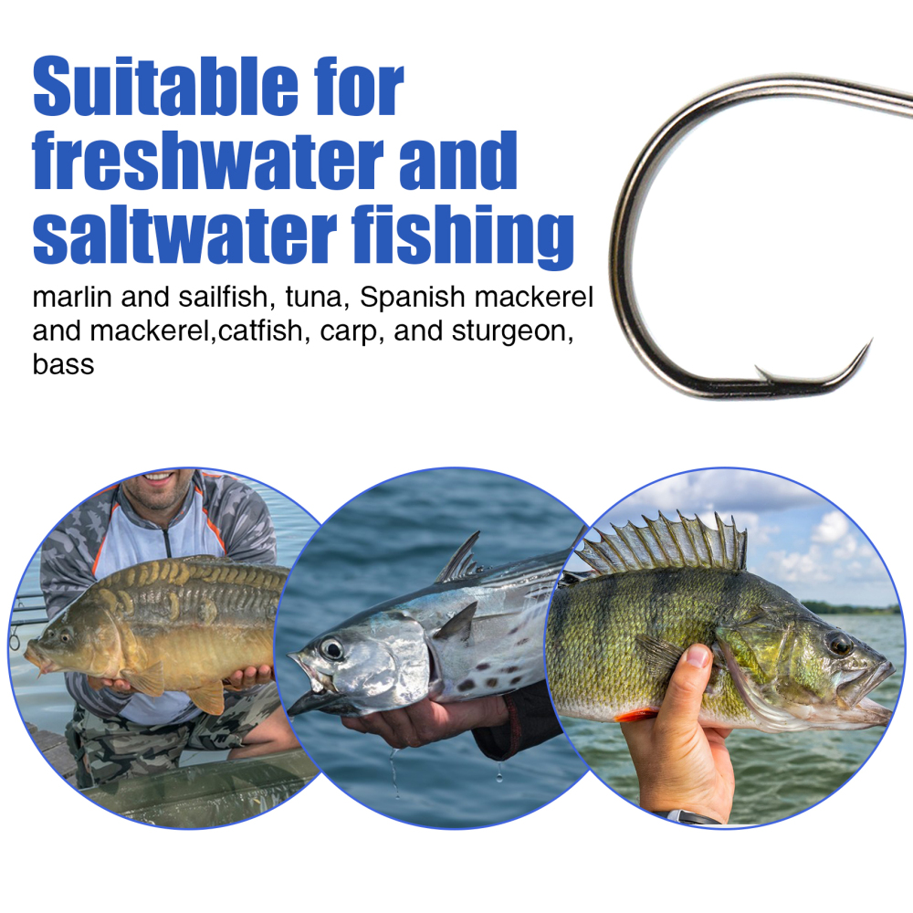 Eupheng Circle Hooks 2X Strong Offset Freshwater Saltwater Fish Hooks for Catfish Bass Trout Multi Size