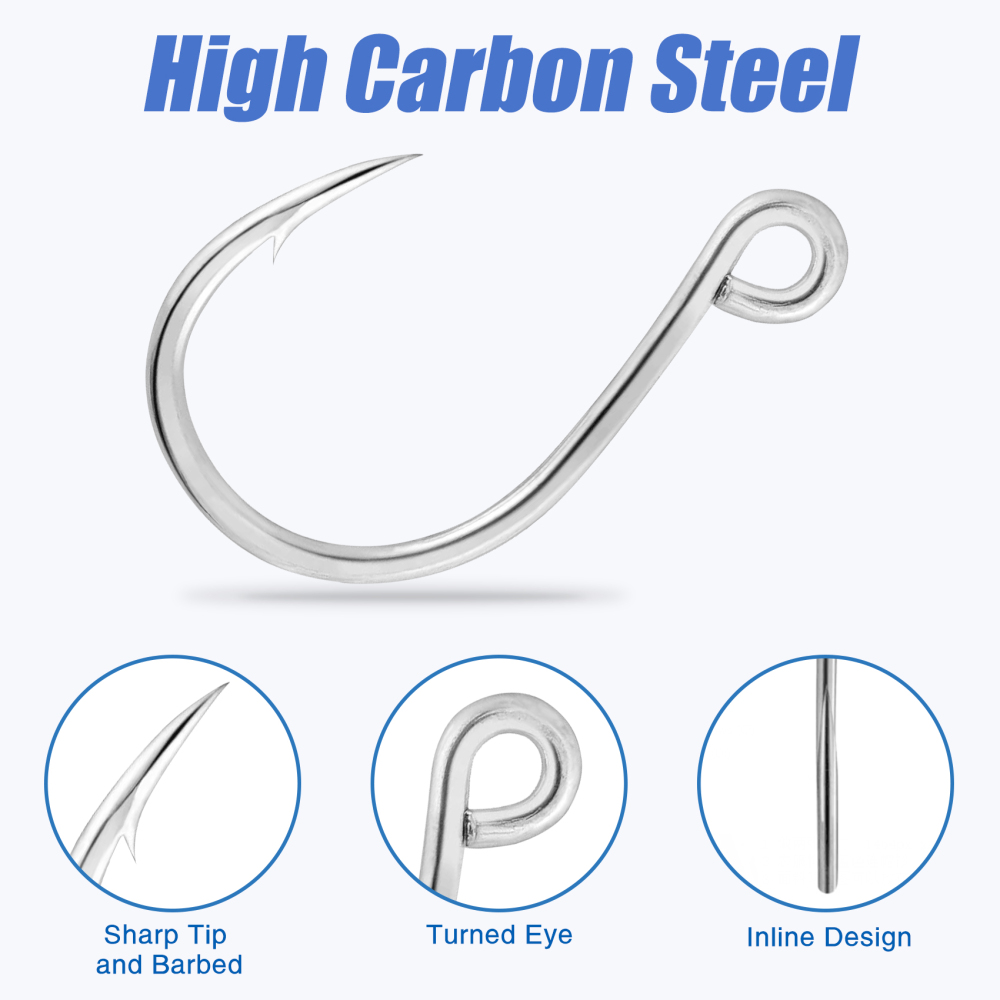 Eupheng Inline Single Replacement Hooks for Lures, Baits and Plugs, High Carbon Steel – Ideal for Saltwater and Freshwater Fishing in Various Sizes 6-3/0
