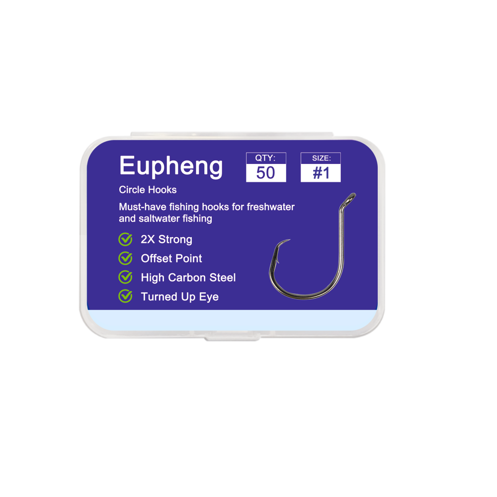 Eupheng Circle Hooks 2X Strong Offset Freshwater Saltwater Fish Hooks for Catfish Bass Trout Multi Size