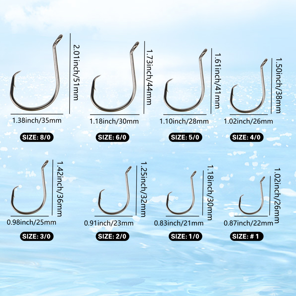Eupheng Circle Hooks 2X Strong Offset Freshwater Saltwater Fish Hooks for Catfish Bass Trout Multi Size