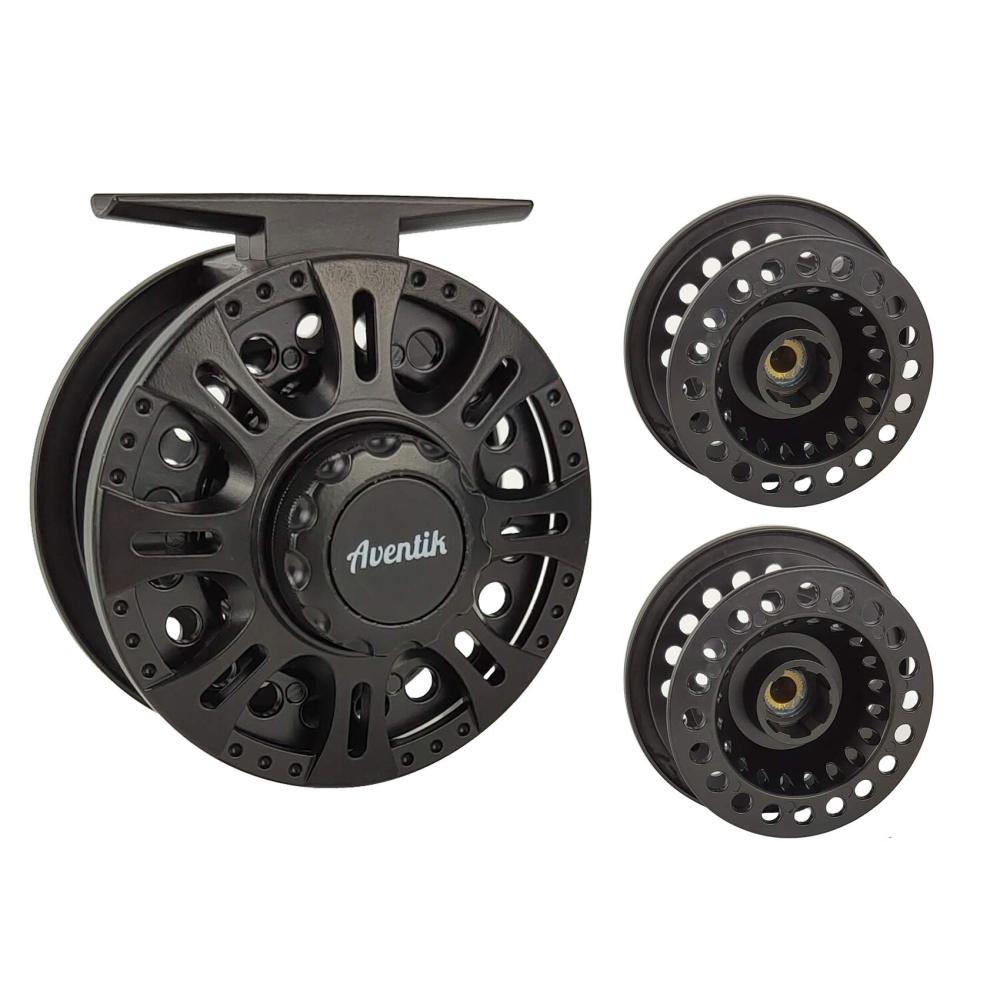 Aventik HVCE Graphite Fly Reel Center Drag System Classic III Graphite Large Arbor Sizes 3/4, 5/6, 7/8 Fly Fishing Reels