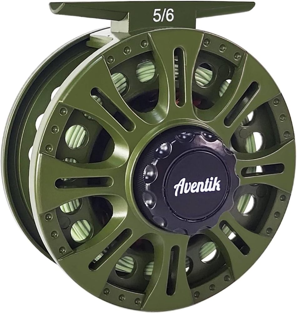 Aventik HVCE Graphite Fly Reel, Center Drag System Classic III Graphite 5/6wt Large Arbor Freshwater Fly Fishing Reels
