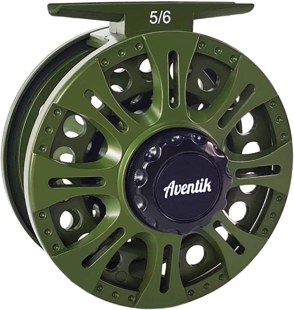 Aventik HVCE Graphite Fly Reel, Center Drag System Classic III Graphite 5/6wt Large Arbor Freshwater Fly Fishing Reels