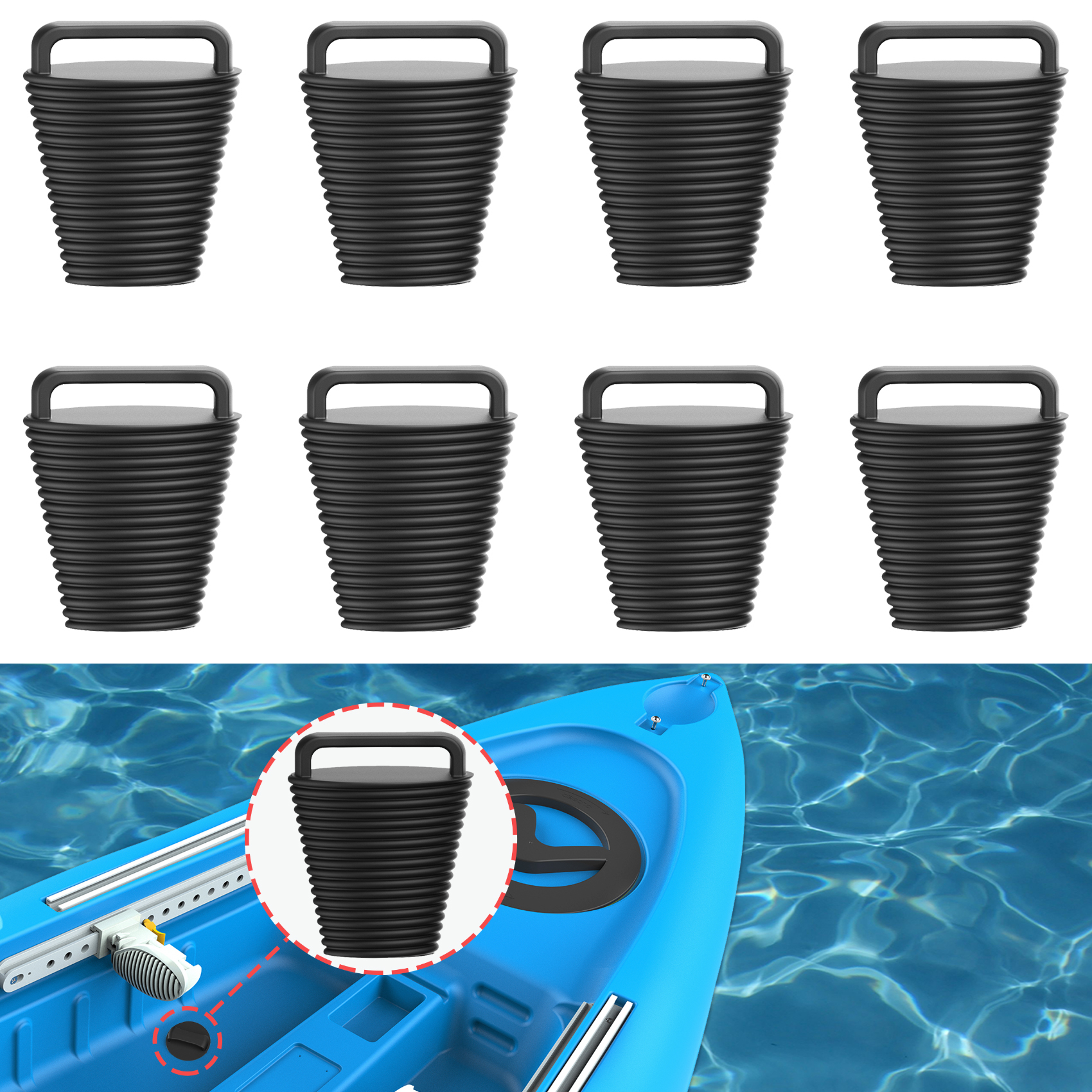 8 Pcs Kayak Scupper Plugs Kit with Silicone Handles 2 Sizes Scupper Plugs Drain Holes Stopper Non-Slip Easy Installation Waterproof & Leak-Proof Scupper Plugs for Kayaks Canoes Fishing Boats