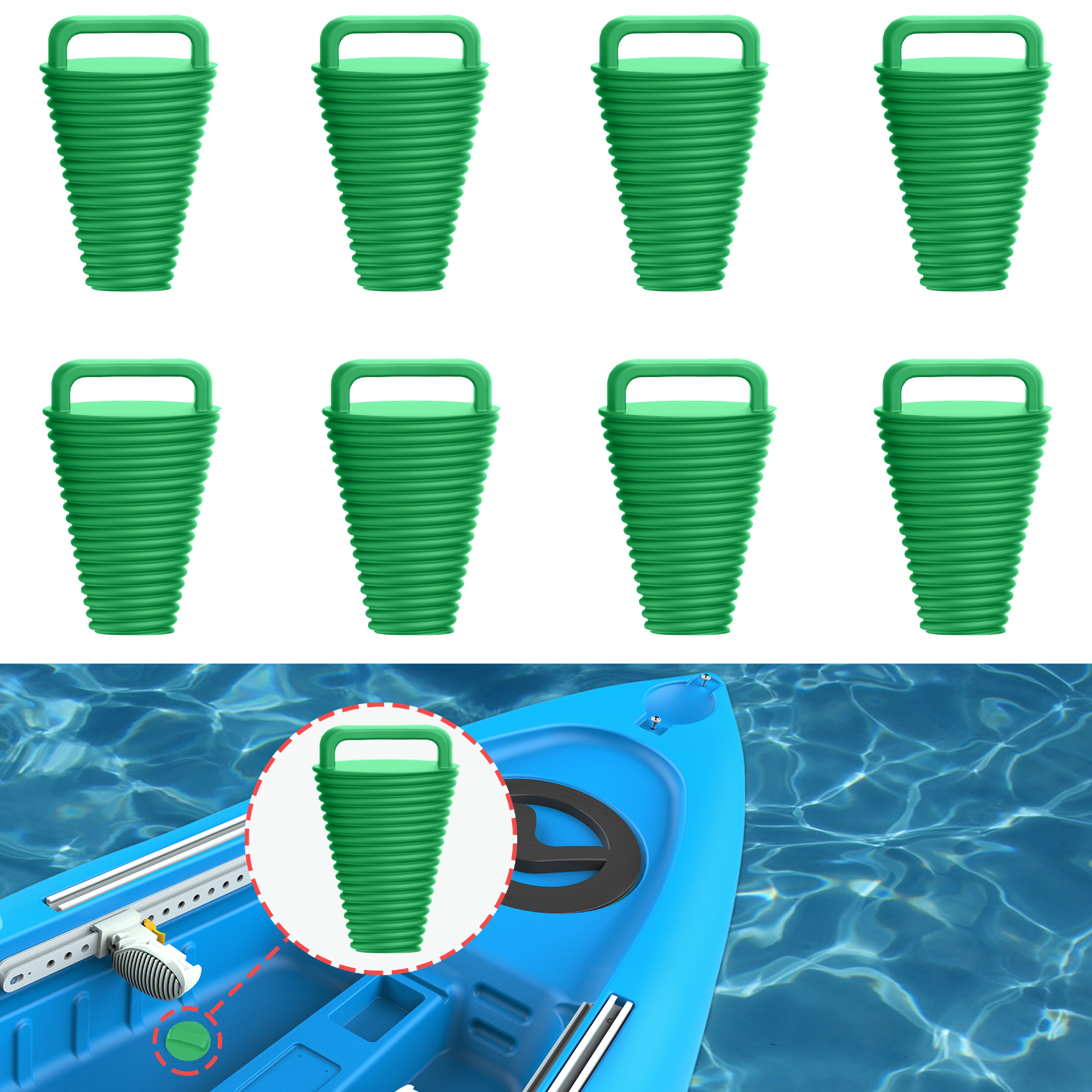 8 Pcs Kayak Scupper Plugs Kit with Silicone Handles 2 Sizes Scupper Plugs Drain Holes Stopper Non-Slip Easy Installation Waterproof & Leak-Proof Scupper Plugs for Kayaks Canoes Fishing Boats